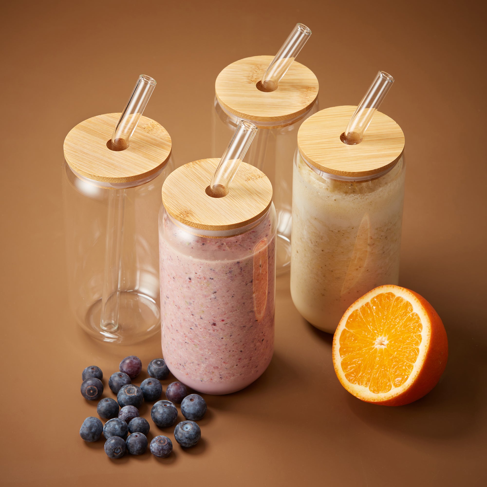 Glass Cup with Bamboo Lid Set